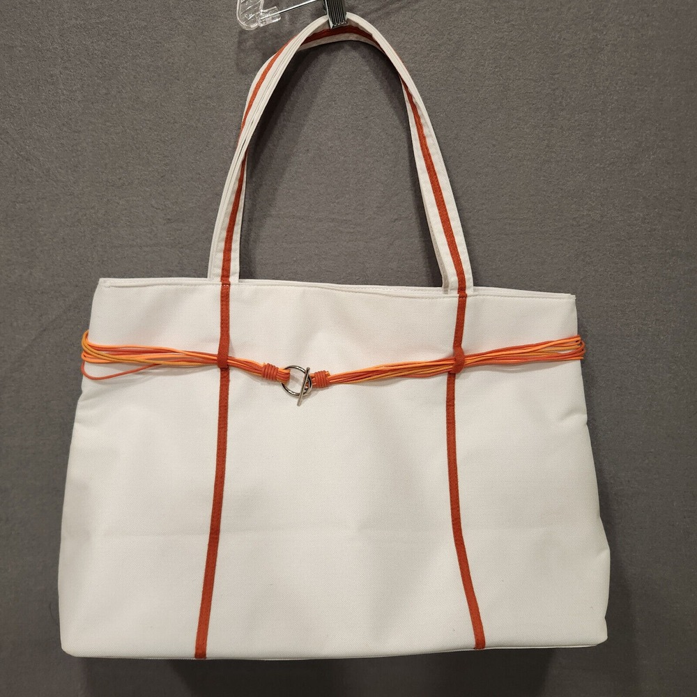 Clarins Tote Bag White with‎ Orange Accents